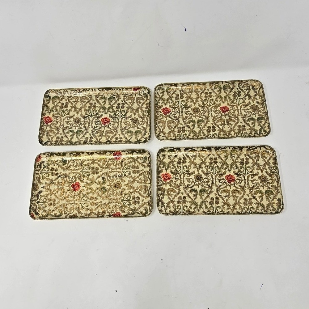 Vtg‎ Viking Import Japan paper mache trays set of 4 floral Chinoiserie
